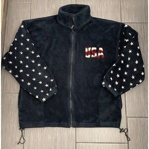 Vintage Bear Ridge Fleece Jacket Patriotic US Flag Stars Made In USA Men XL